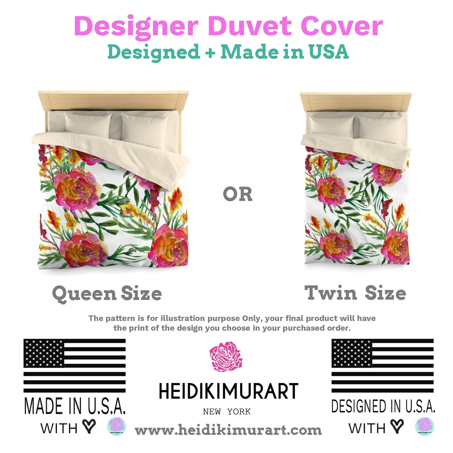 Pink Green Tropical Leaf Print Designer Microfiber Duvet Cover-Made in USA(Twin/ Queen)