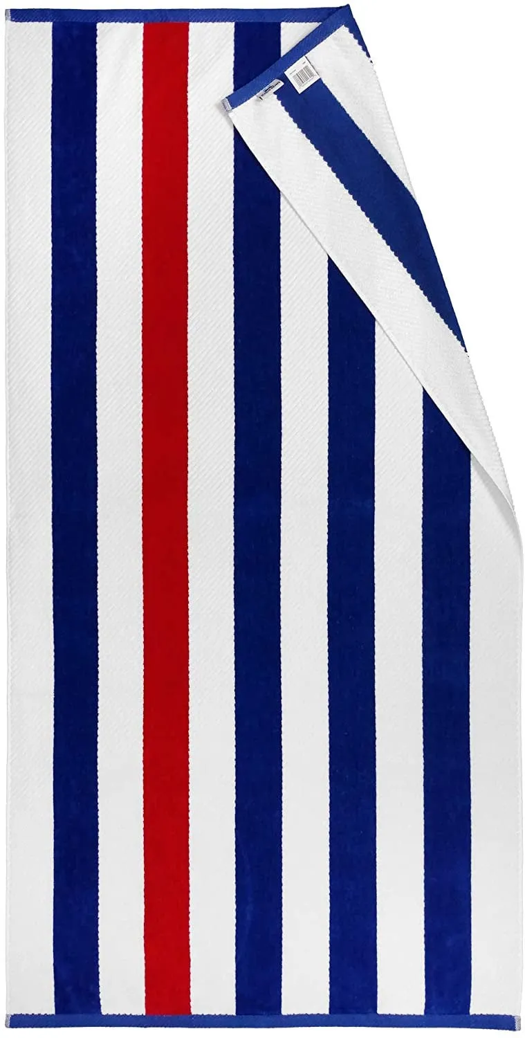 Premium 32 x 62 Cotton Striped Velour Beach Towel