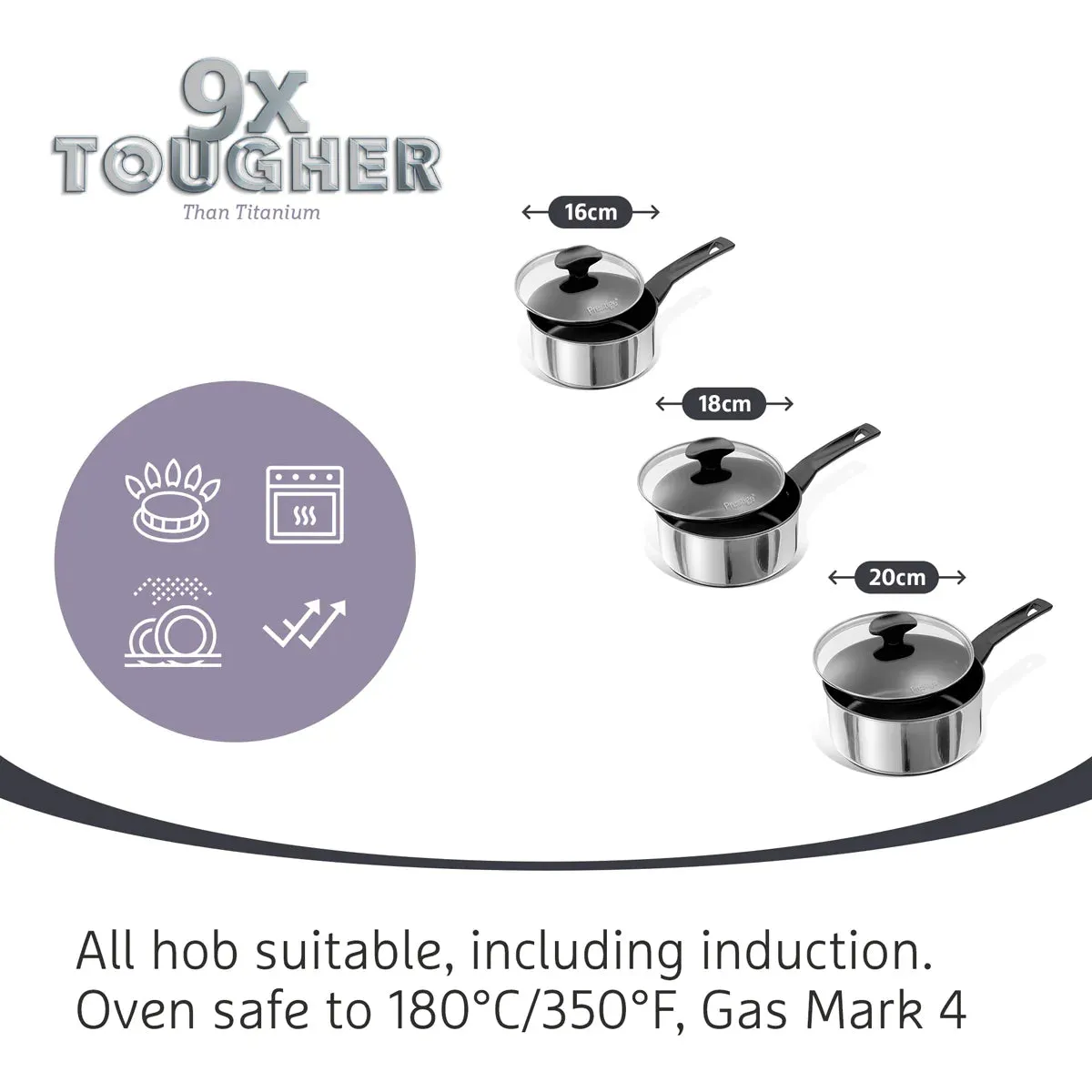 Prestige 9 x Tougher Stainless Steel Cookware 3 Pc Set