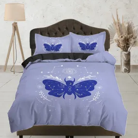 Purple Blue Boho Bedding with Moth and Stars, Celestial Dorm Bedding, Duvet Cover Set, Aesthetic Duvet Cover King Queen Full Twin Single