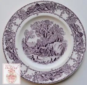 Purple Transferware Rural Scenes Plate Harvest Loading Hay Farm and Horse Scene