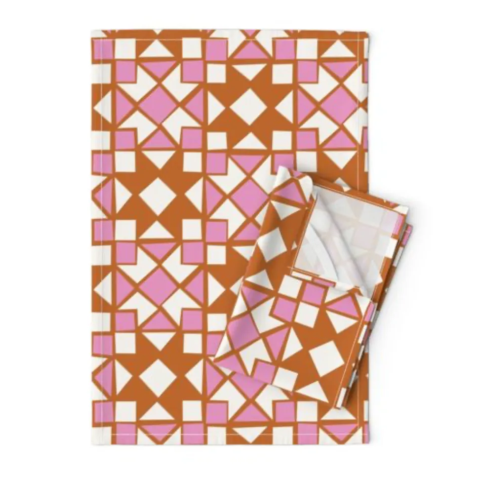 Quilt Blocks Tea Towel - Rust