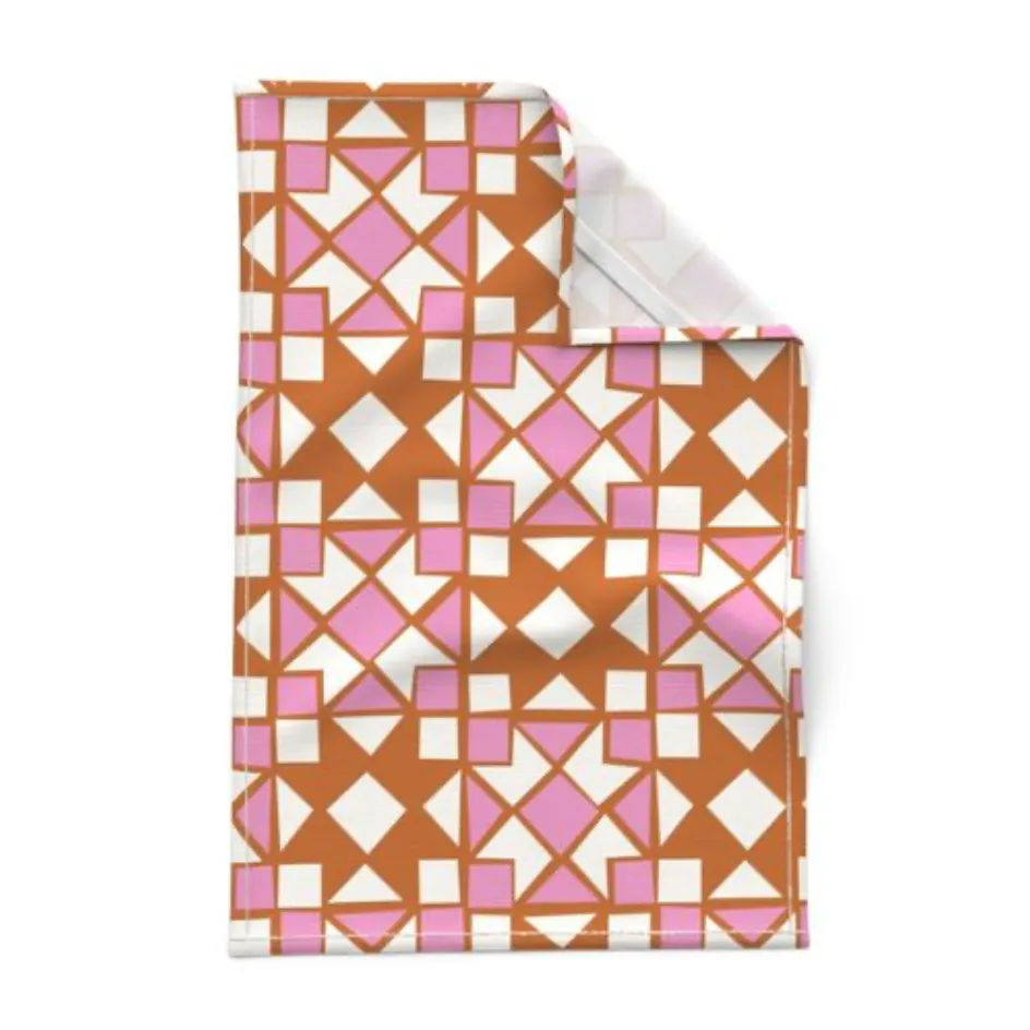 Quilt Blocks Tea Towel - Rust