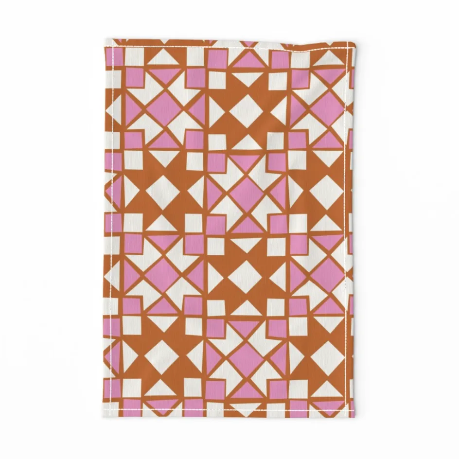 Quilt Blocks Tea Towel - Rust