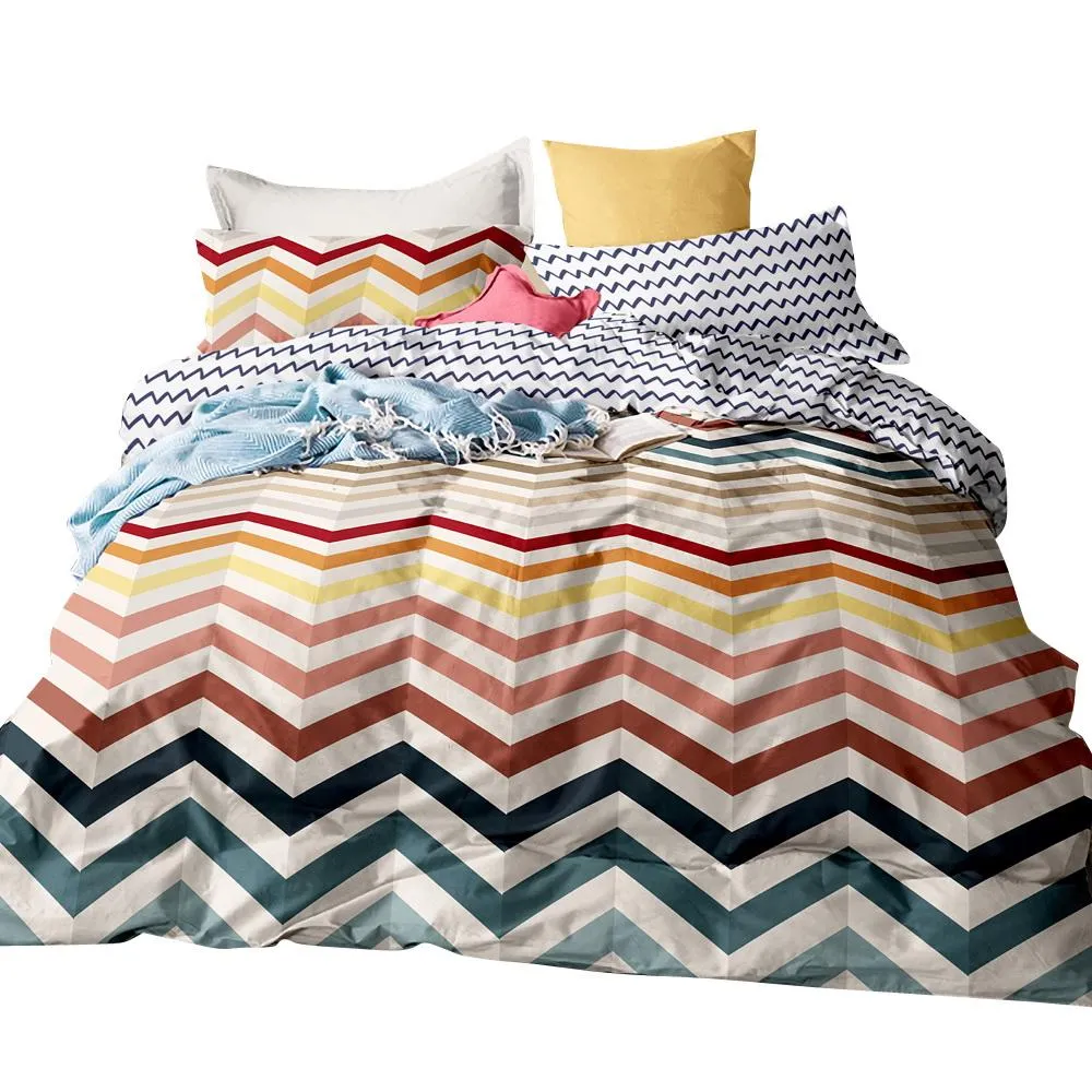 Quilt Cover Set Queen Bed Doona Duvet Reversible Sets Wave Pattern Colourful