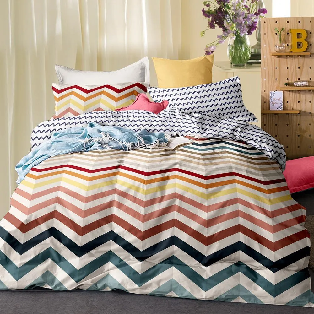 Quilt Cover Set Queen Bed Doona Duvet Reversible Sets Wave Pattern Colourful