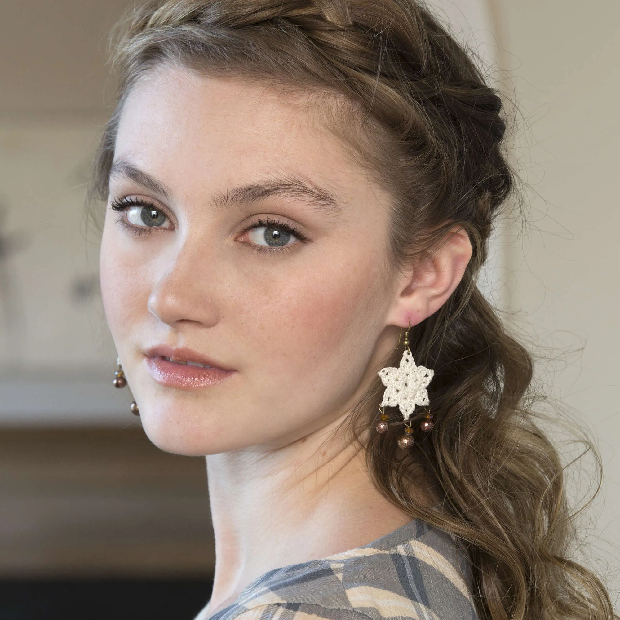 Red Heart Crochet Dangling Star Earrings