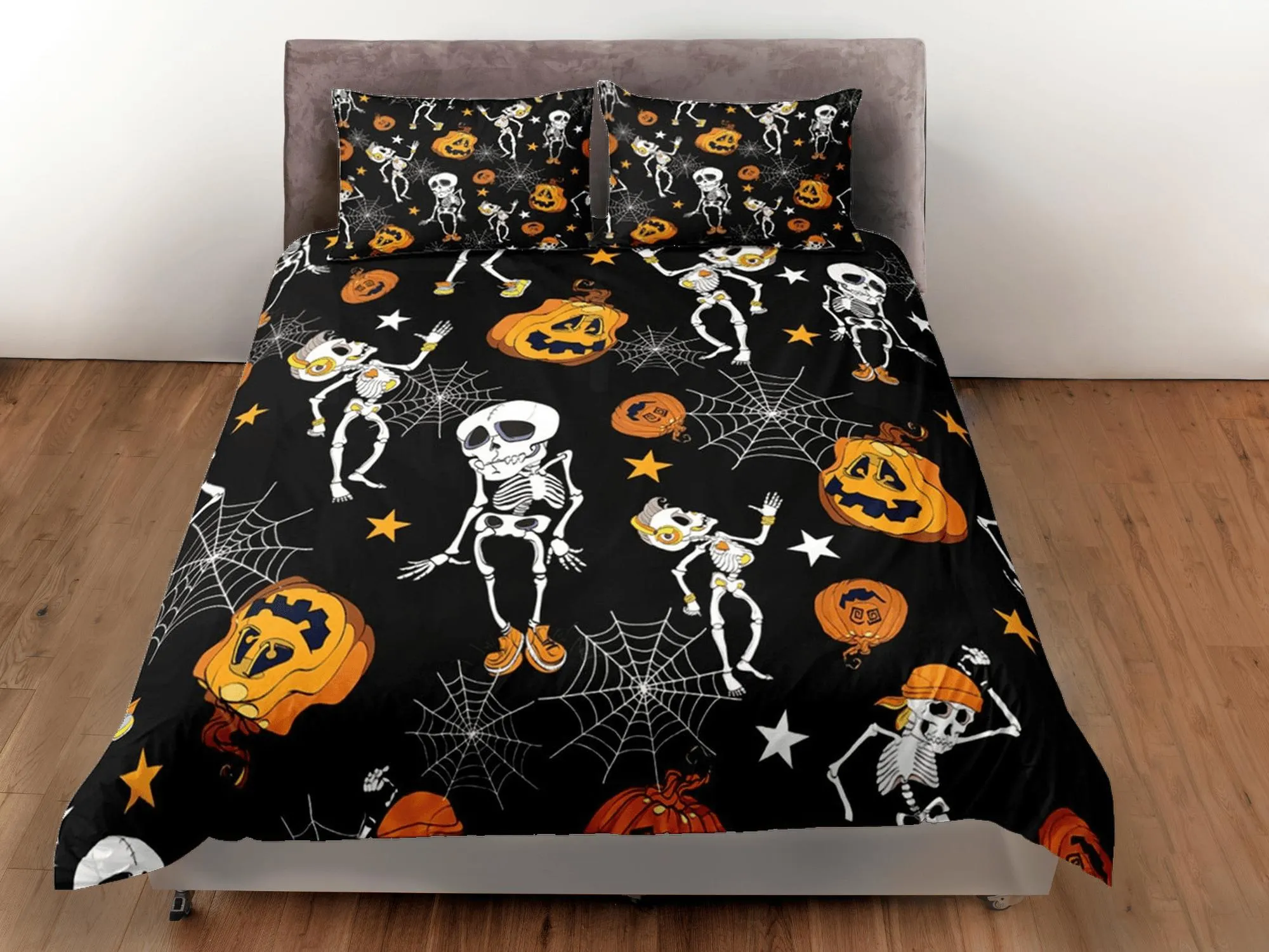 Retro black halloween bedding & pillowcase, gothic duvet cover, dorm bedding, halloween decor goth bedding, halloween gift, toddler bedding