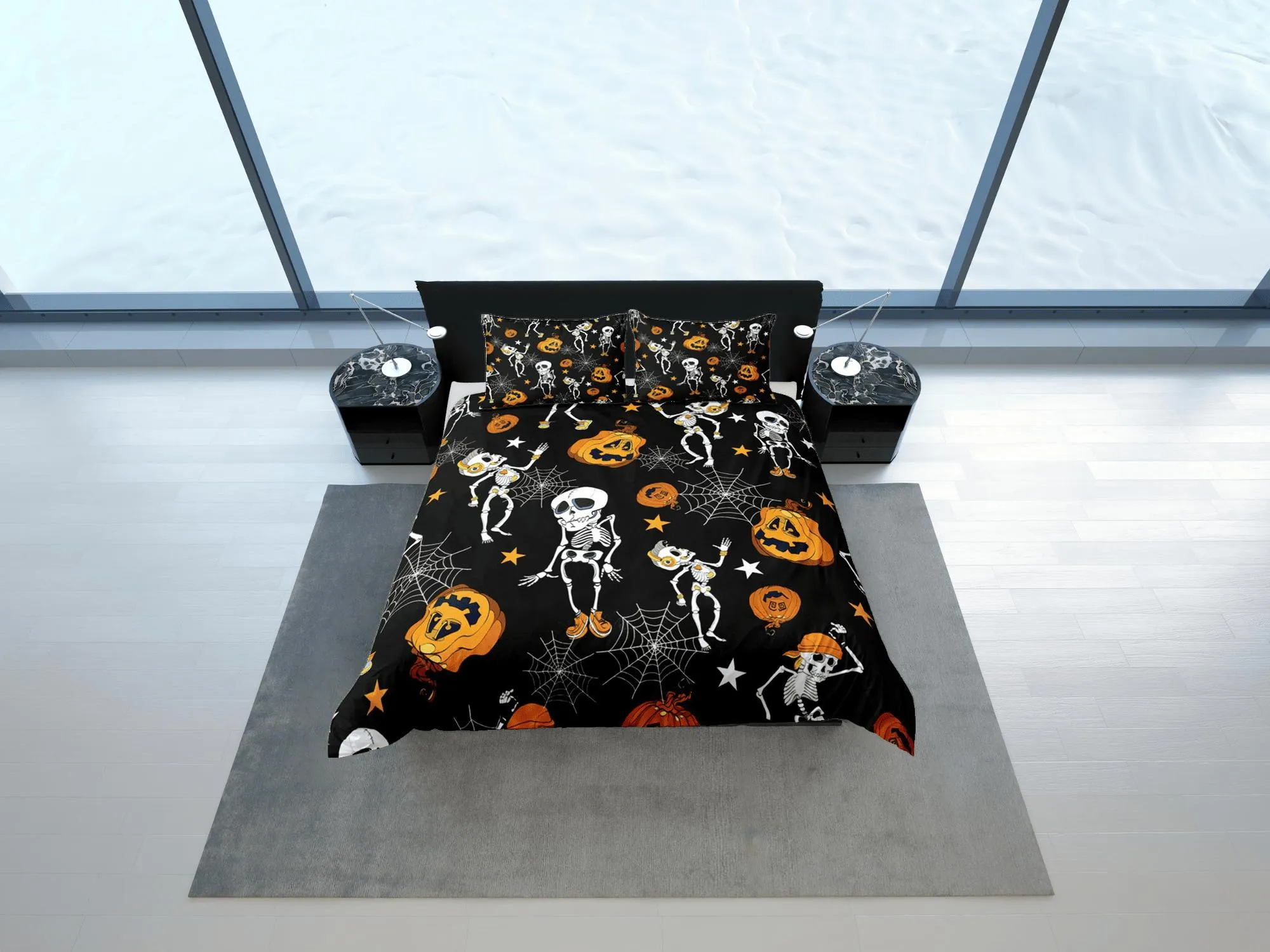 Retro black halloween bedding & pillowcase, gothic duvet cover, dorm bedding, halloween decor goth bedding, halloween gift, toddler bedding