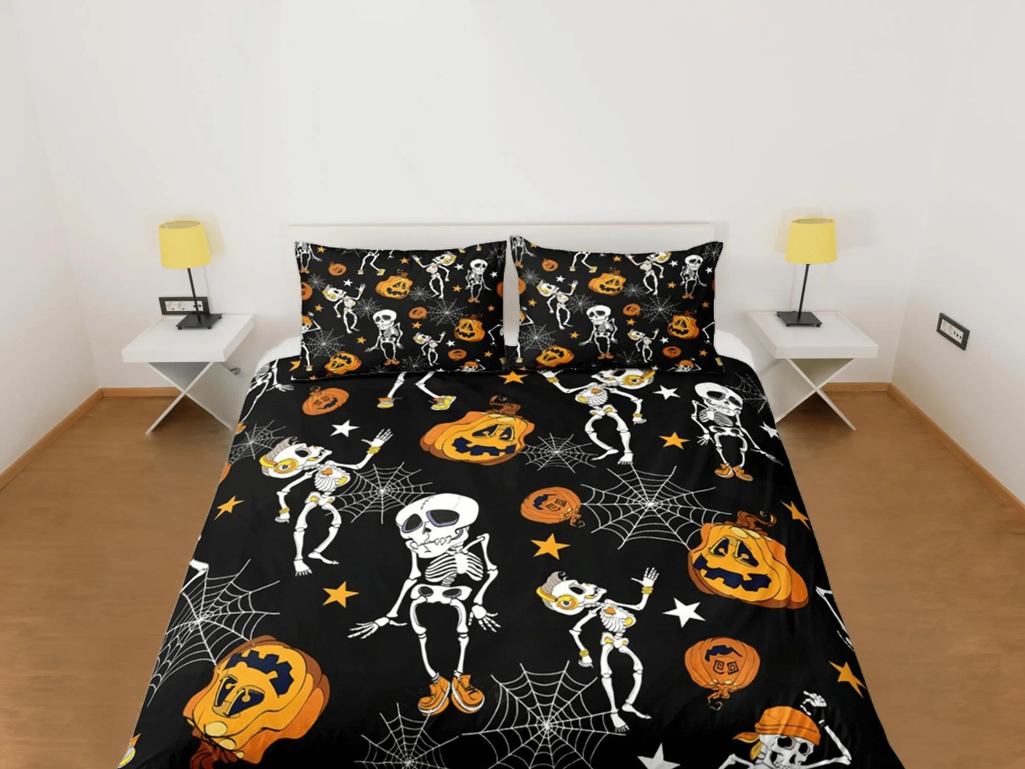 Retro black halloween bedding & pillowcase, gothic duvet cover, dorm bedding, halloween decor goth bedding, halloween gift, toddler bedding