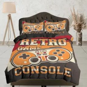 Retro game console gamer bedding duvet cover, video gamer boyfriend gift bedding set full king queen twin, boys bedroom, dorm bedding