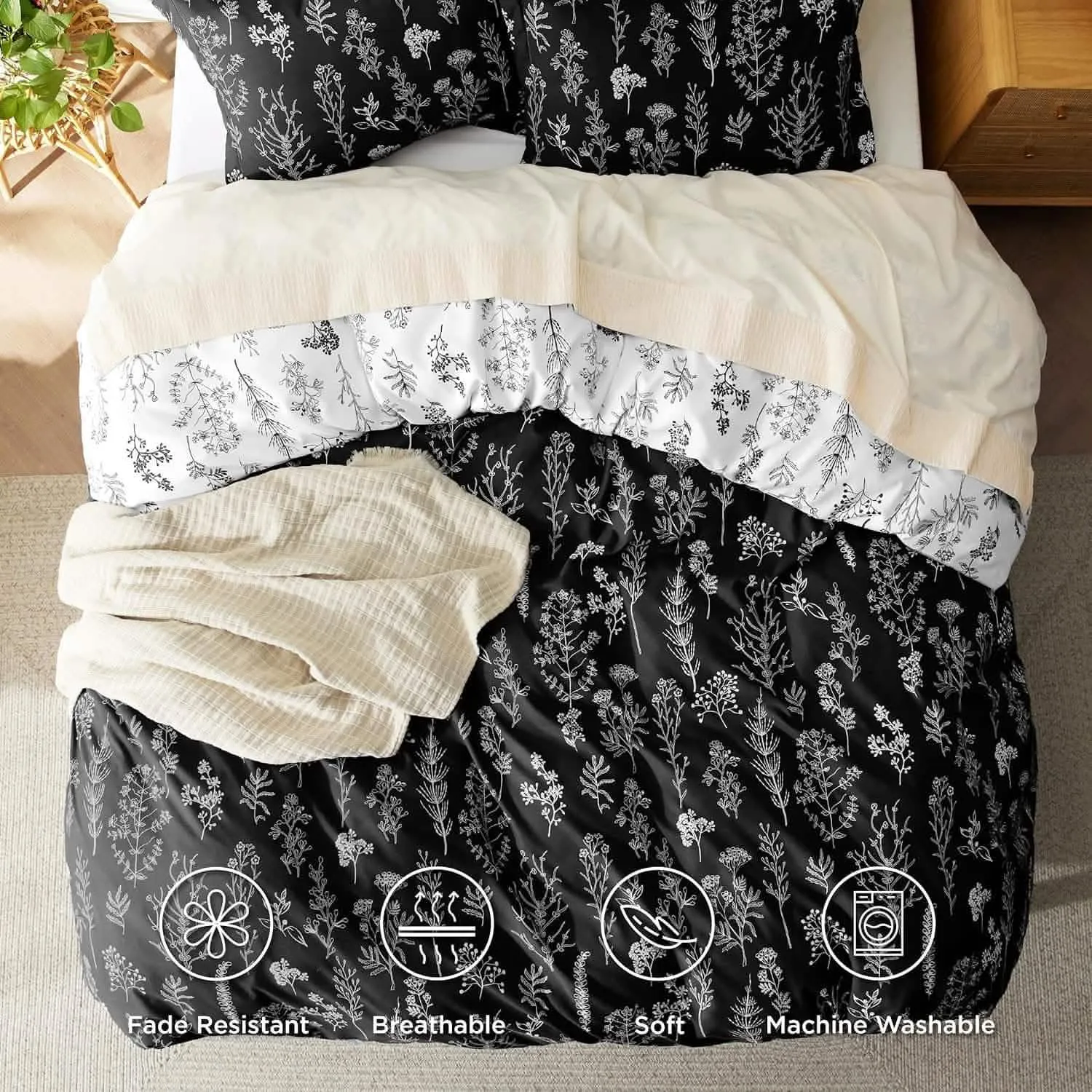 Reversible Floral Print Duvet Cover Set