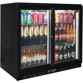 Rhino 208 Litre Black Glass Double Sliding Door Bar fridge - SG2S-B