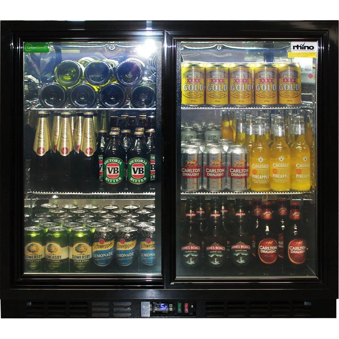 Rhino 208 Litre Black Glass Double Sliding Door Bar fridge - SG2S-B