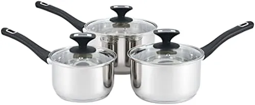 ROYAL CUISINE 3- Piece Set of Stainless-Steel Pans 16cm, 18cm & 20cm Draining Saucepan Set with Strainer Lids