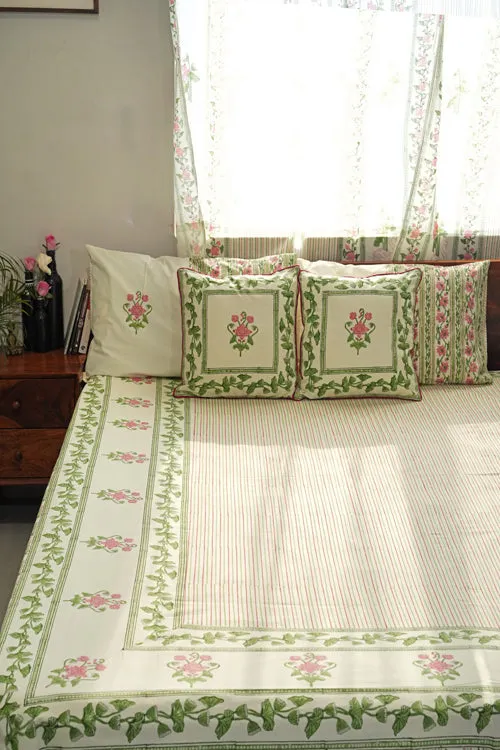 Serene Garden Hand Block Printed Cotton Percale Bedsheet