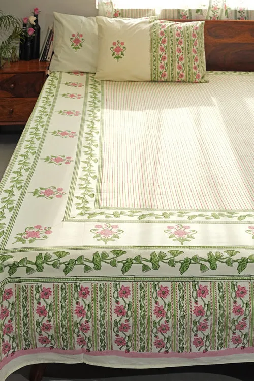 Serene Garden Hand Block Printed Cotton Percale Bedsheet