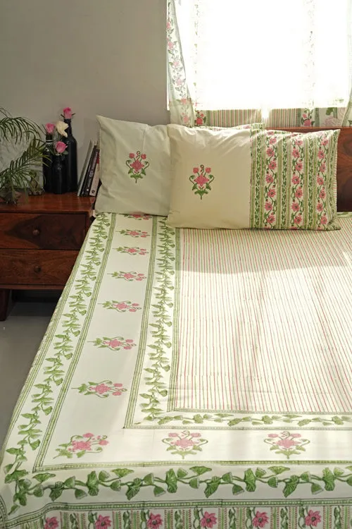 Serene Garden Hand Block Printed Cotton Percale Bedsheet