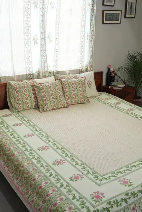 Serene Garden Hand Block Printed Cotton Percale Bedsheet