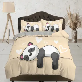 Sleeping panda yellow duvet cover kids, bedding set full, king, queen, dorm bedding, toddler bedding, aesthetic bedspread, panda lovers gift