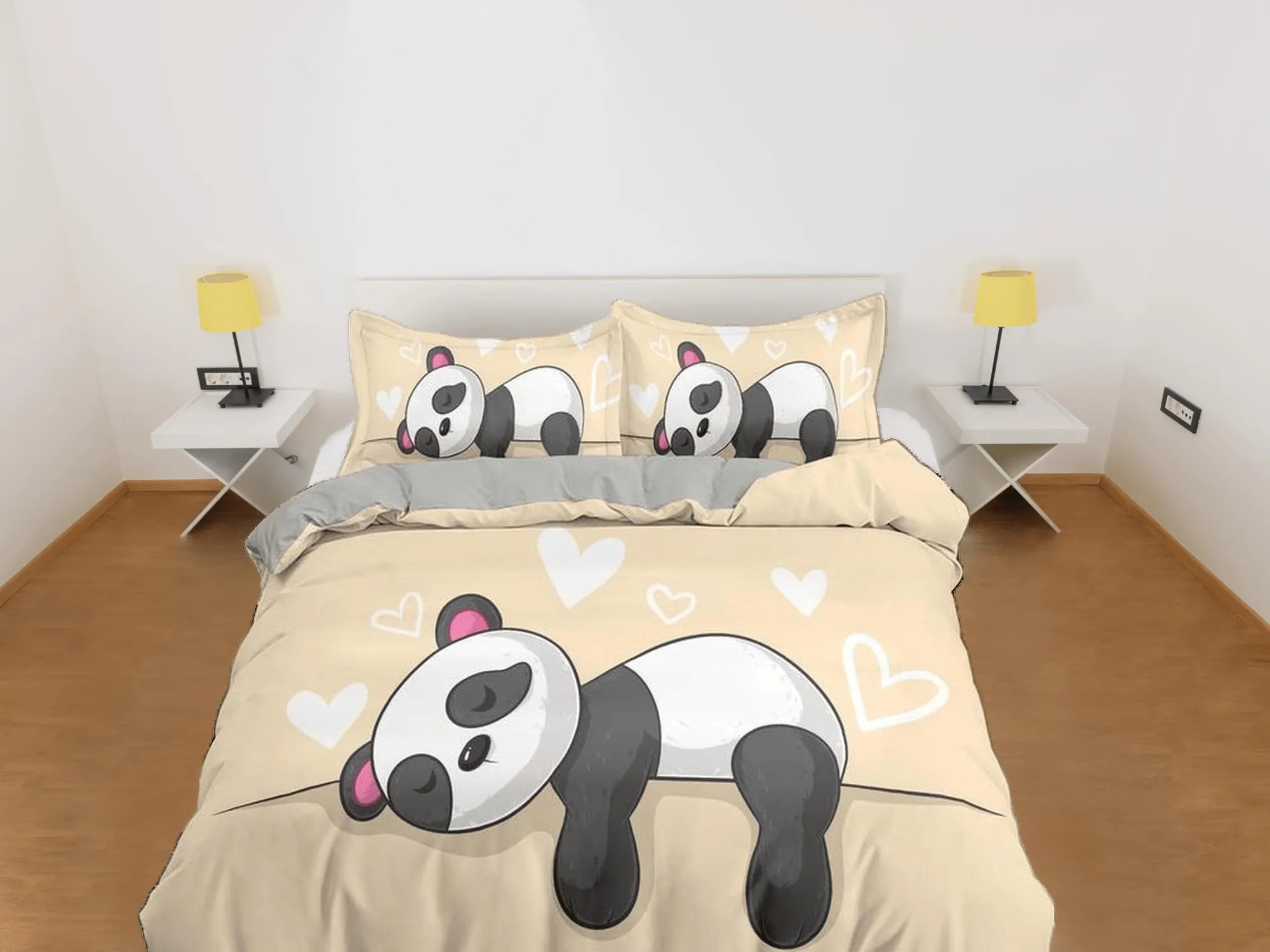 Sleeping panda yellow duvet cover kids, bedding set full, king, queen, dorm bedding, toddler bedding, aesthetic bedspread, panda lovers gift