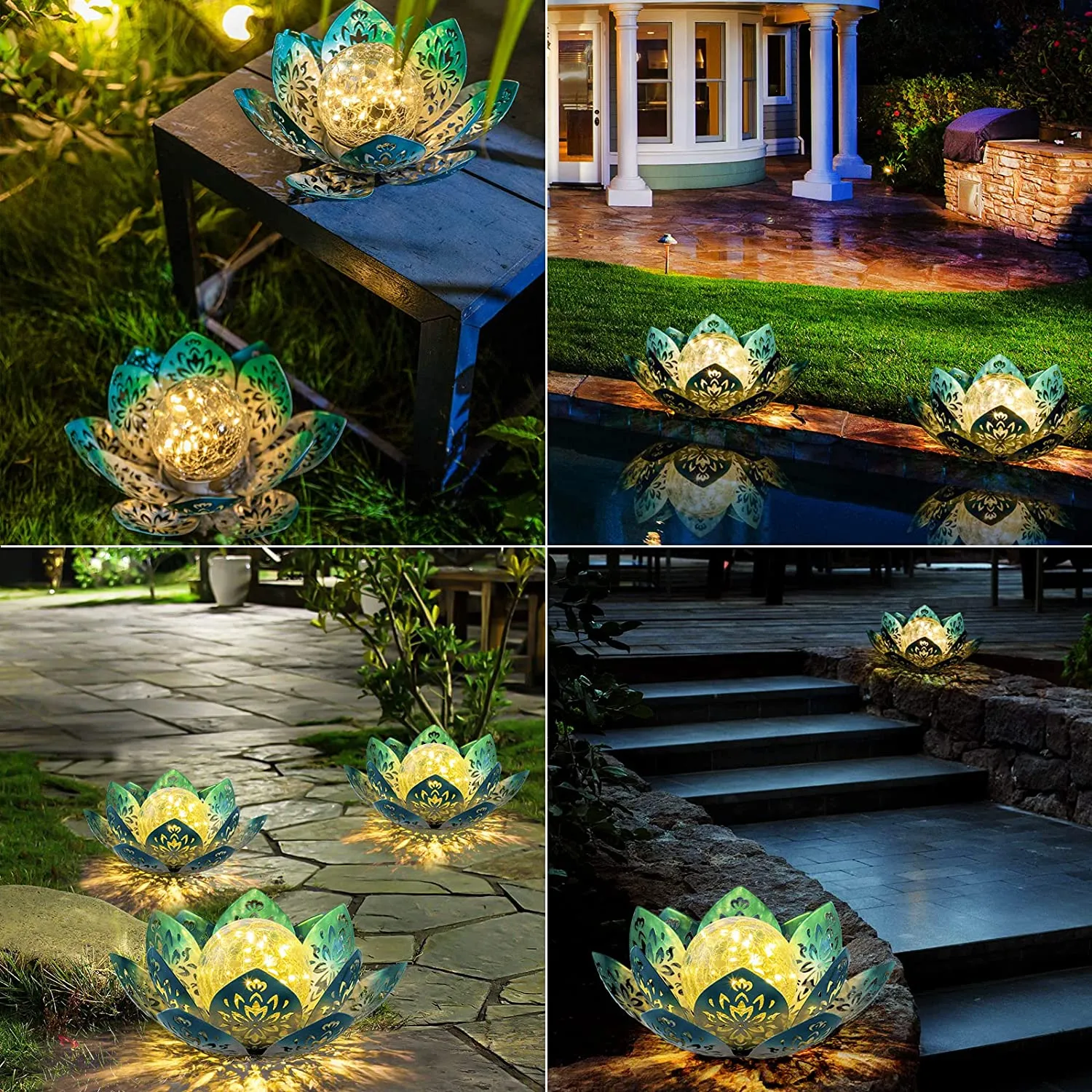 Solar Garden Lights Outdoor Decorative - Bright Lotus Flower Table Lamp