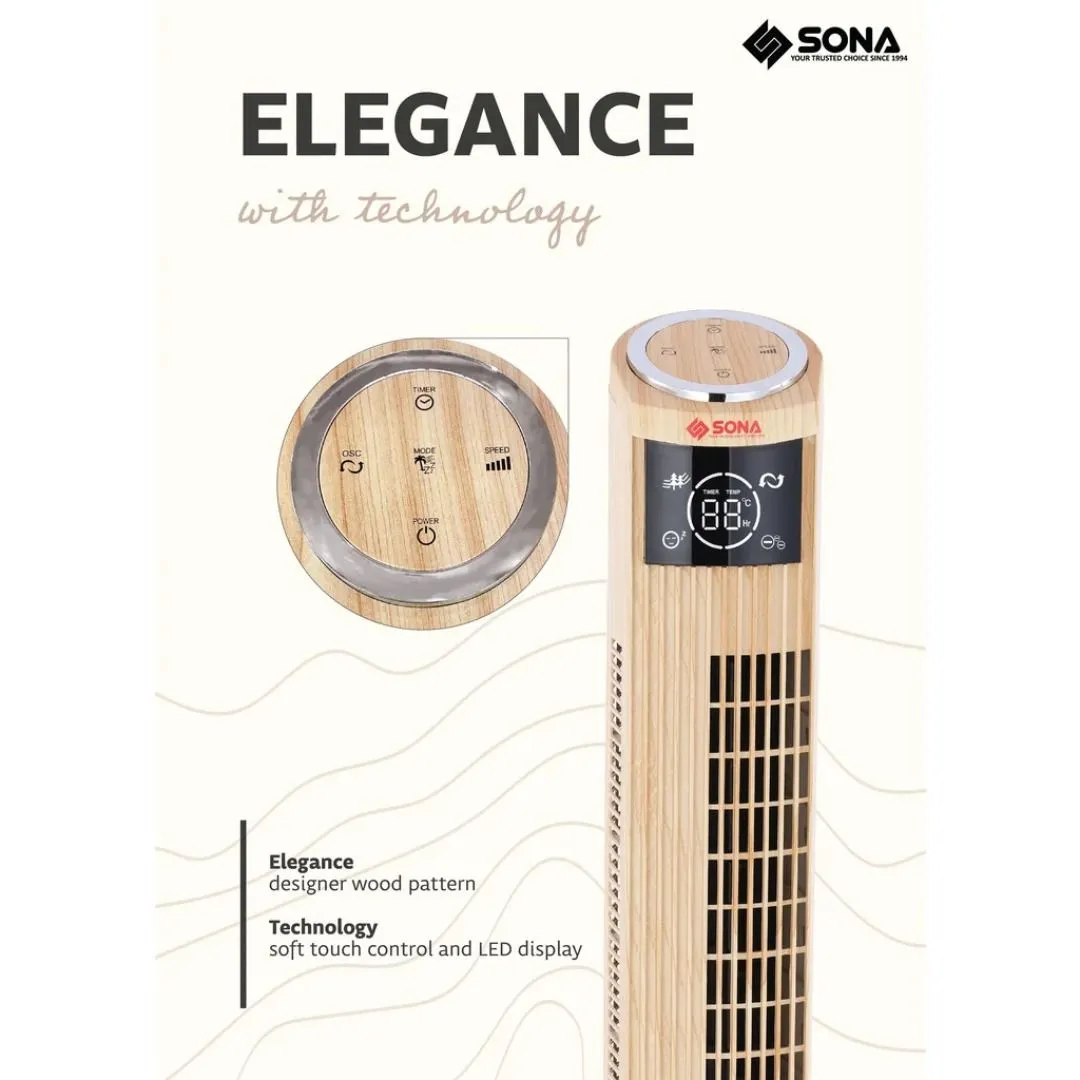 SONA 46” Remote Wood Pattern Tower Fan SFT 1728