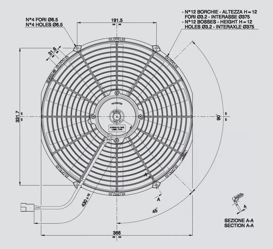 SPAL 13.00" Electric Fan Puller Style Medium Profile 962CFM 10 Blade Straight Style Blade - 30101507