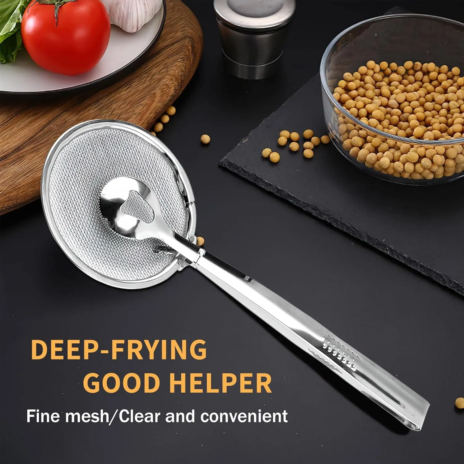 Stainless Steel Mesh Fryer Scoop Strainer With Clip Hy-156