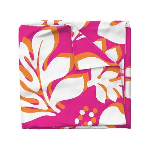 Surfer Girl Pink, Juicy Orange and White Hibiscus and Hawaiian Flowers Duvet Cover -Large Scale