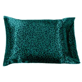 Teal and Black Cheetah Print Satin Pillowcase. Washable, Easy Care