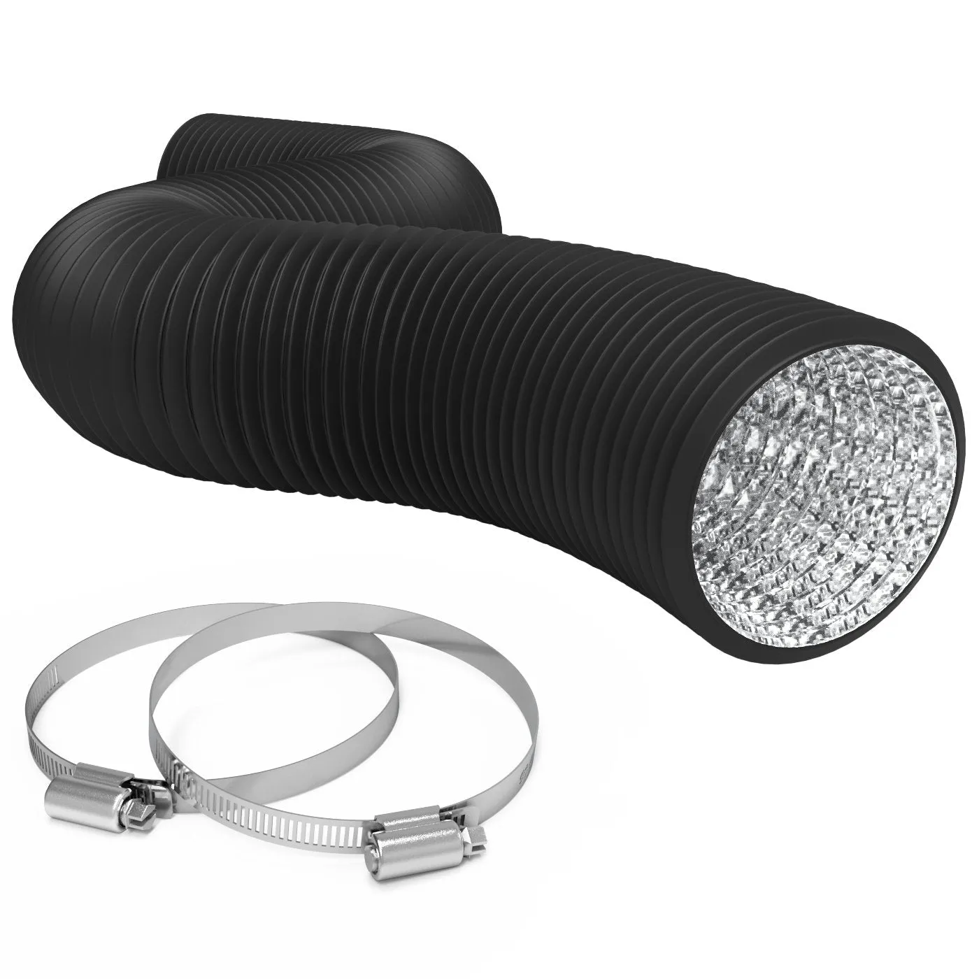 TerraBloom 12.4" (315mm) Air Duct - 25 FT Long, Black Flexible Ducting with 2 Clamps