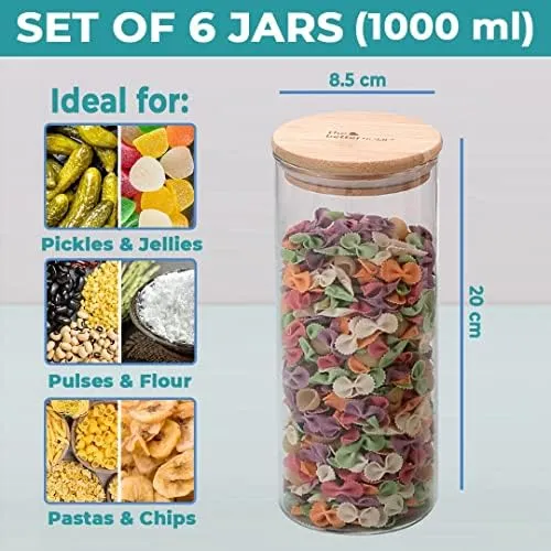 The Better Home Tall Jars 1000ml (Pack of 6) | Food Jars & Containers|Food Storage For Kitchen & SAVYA HOME 3mm HA Saucepan with Lid(16cm)-1.0 ltr |Pack and Store Combo (1000ml Jars   Saucepan)