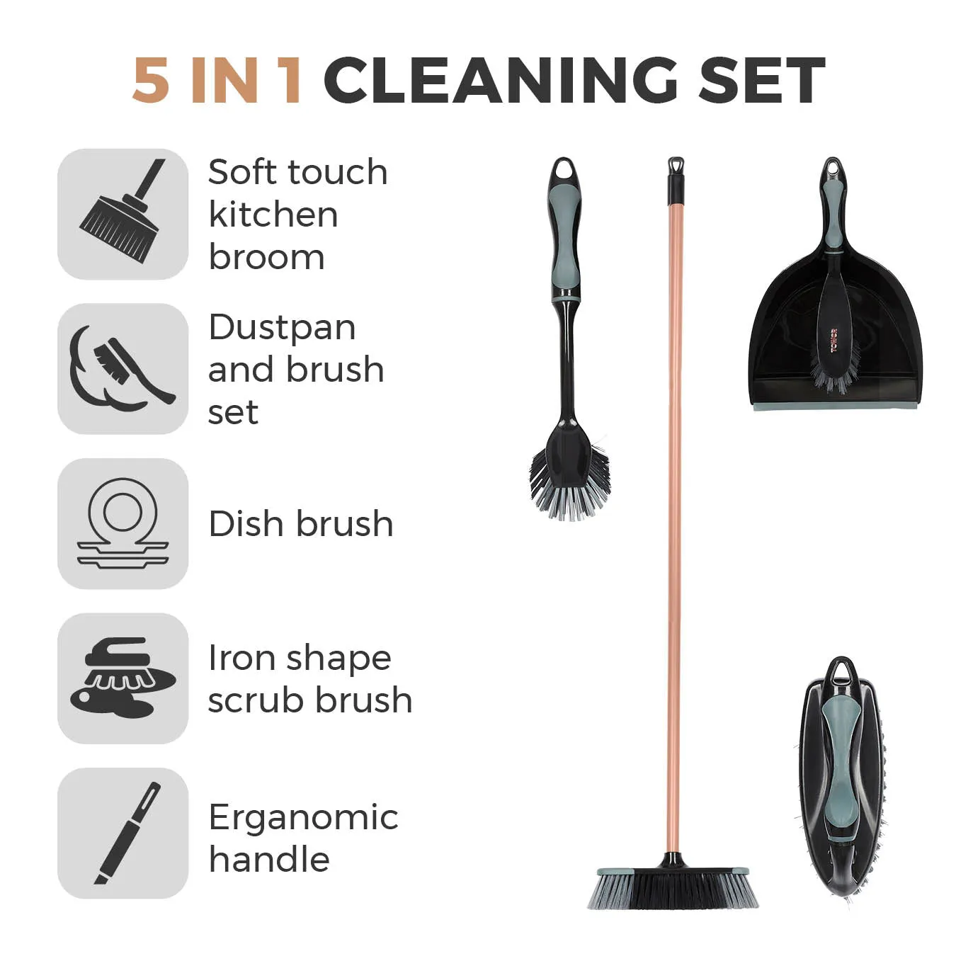 Tower 5-in-1 Cleaning Set - Black/Blush Gold