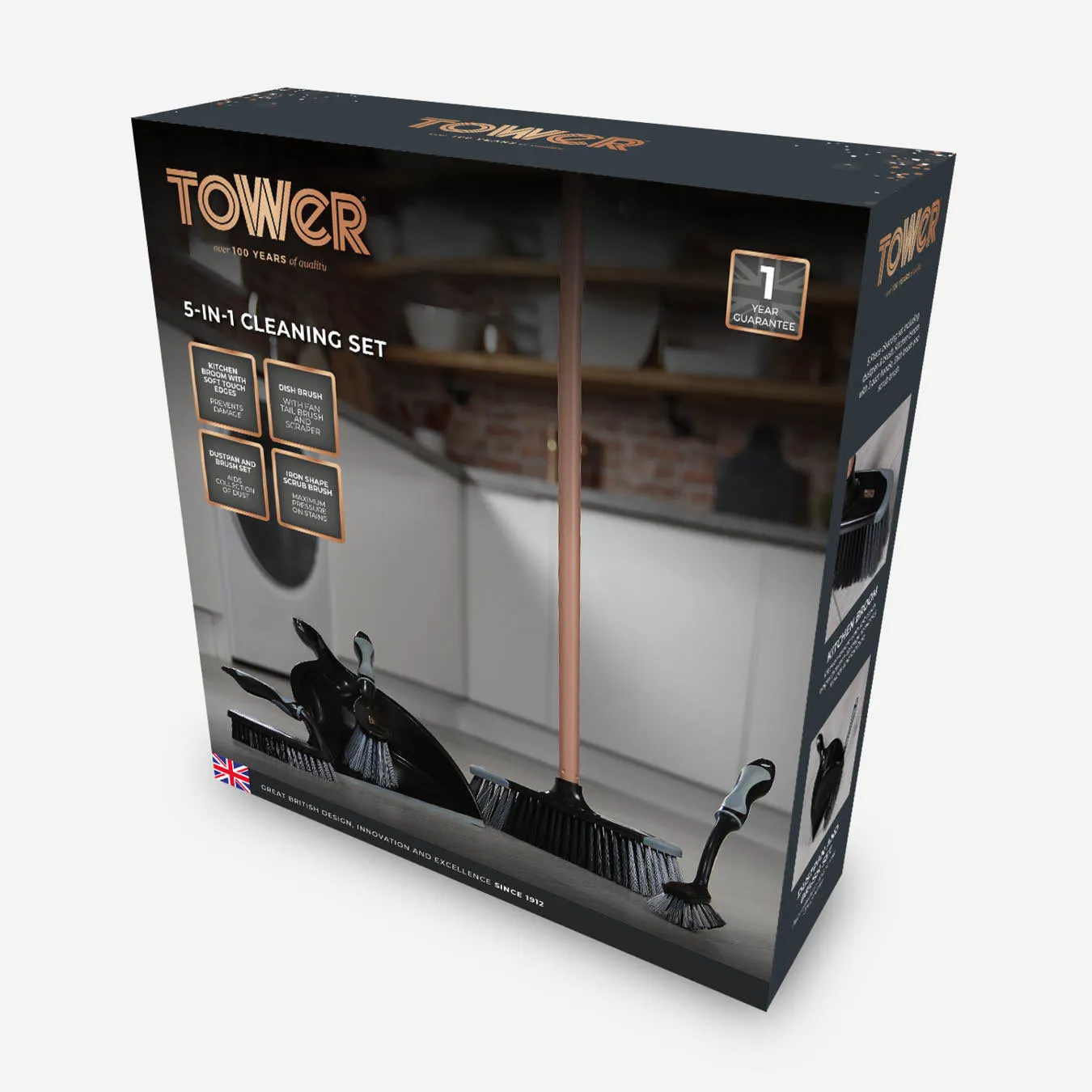 Tower 5-in-1 Cleaning Set - Black/Blush Gold