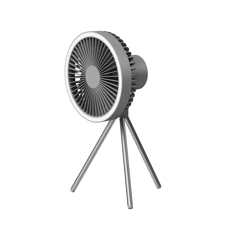 Tripod Fan With White Ring Light USB Rechargeable