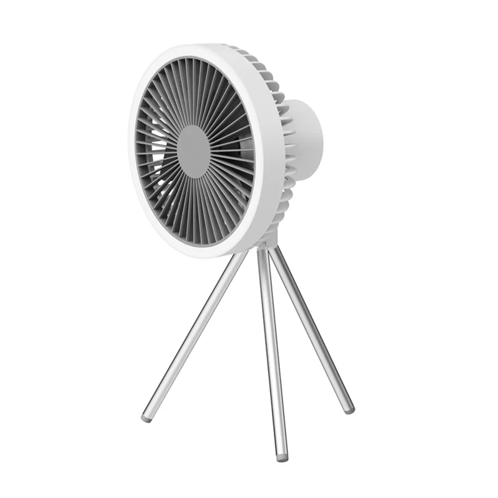 Tripod Fan With White Ring Light USB Rechargeable