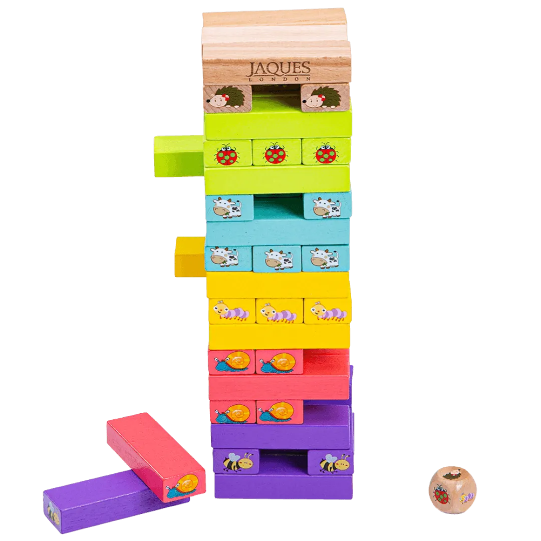 Tumble Tower Game - Wooden Animal Blocks & Dice