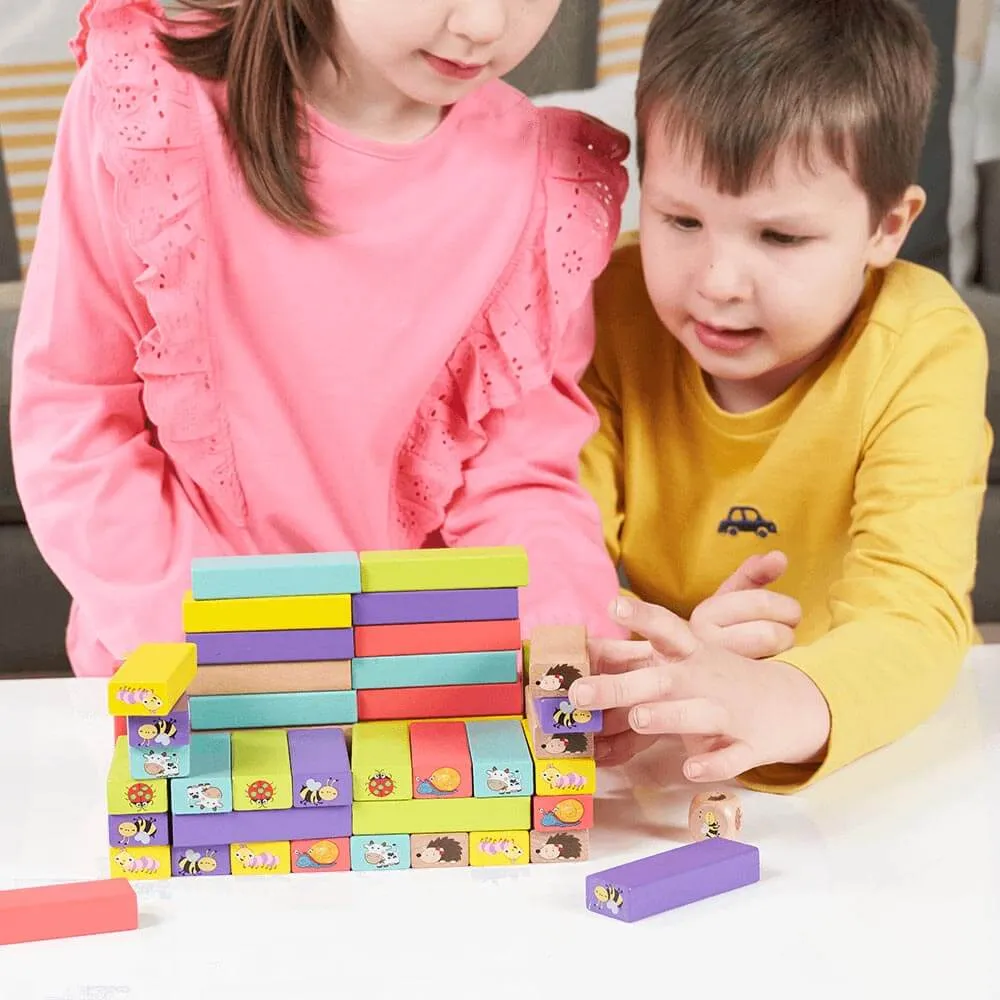 Tumble Tower Game - Wooden Animal Blocks & Dice