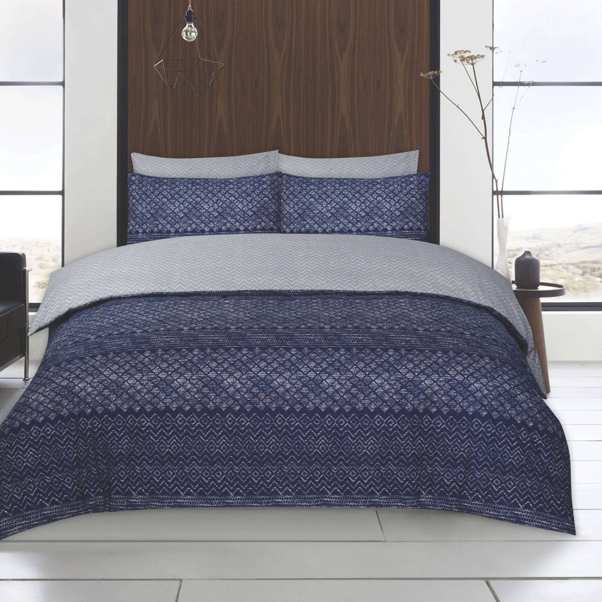 Twin Pack Hadrian Diamond Duvet Set - Denim