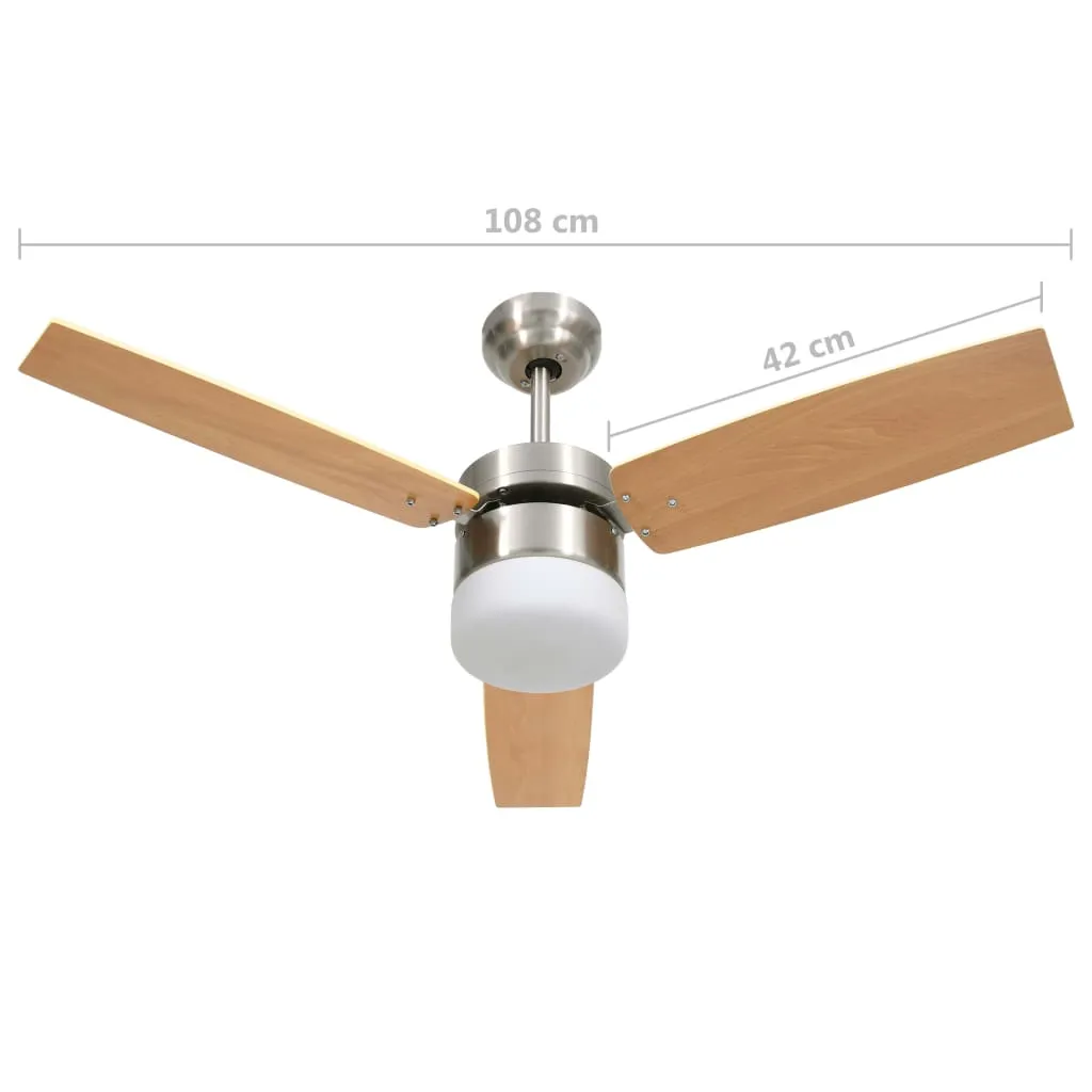 vidaXL Ceiling Fan with Light and Remote Control 108 cm Light Brown