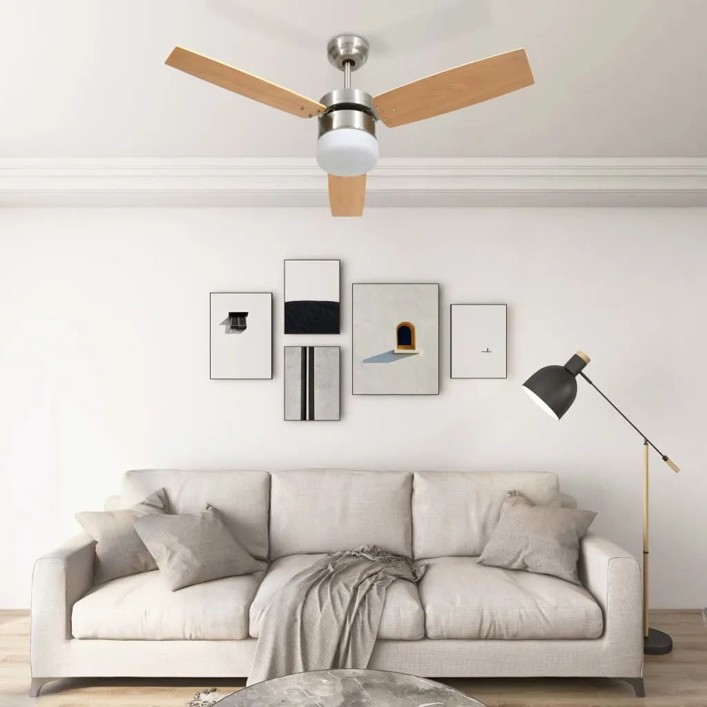 vidaXL Ceiling Fan with Light and Remote Control 108 cm Light Brown