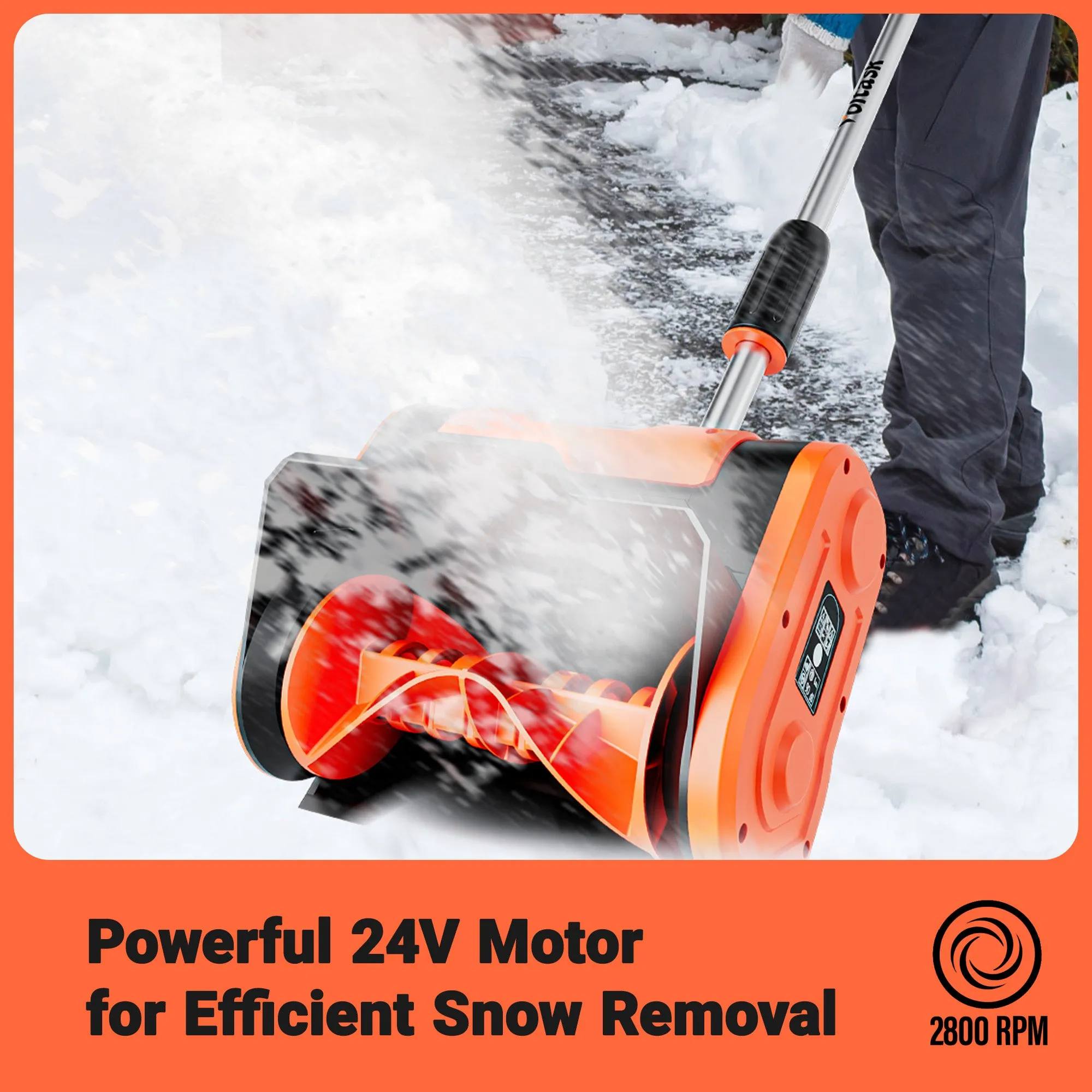 VOLTASK Cordless Snow Shovel  24V | 11-Inch | 4-Ah Cordless Snow Blower, Battery Snow Blower with Adjustable Front Handle (4-Ah Battery & Quick Charger Included)