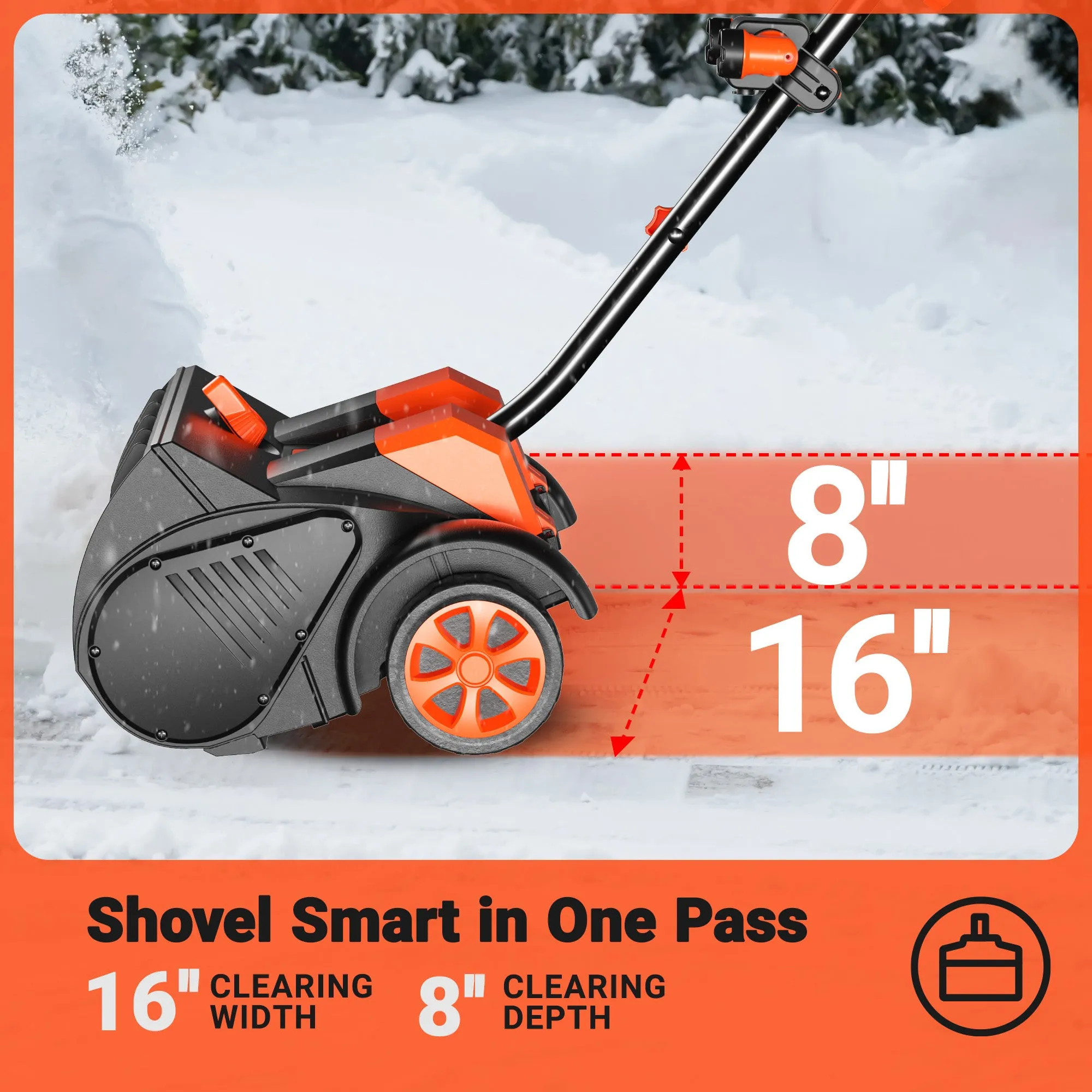 VOLTASK Cordless Snow Shovel with Wheels, 48V | 16-Inch | 4-Ah Brushless Cordless Snow Blower, Battery Snow Blower with Directional Plate & LED Lights (2 * 24V Battery & Dual Quick Charger Included)