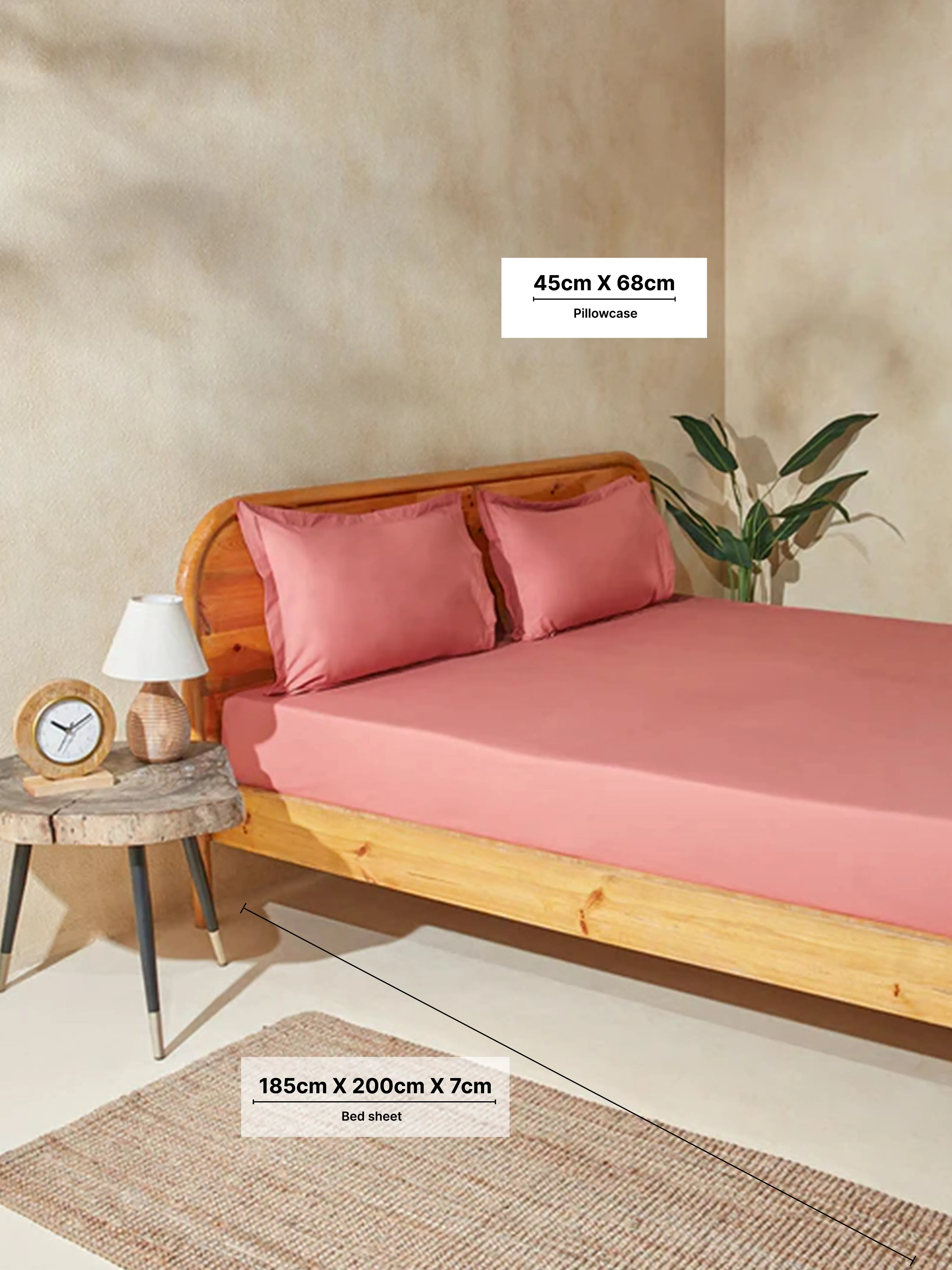 Westside Home Dusty Rose King Bed Fitted Sheet and Pillowcase Set