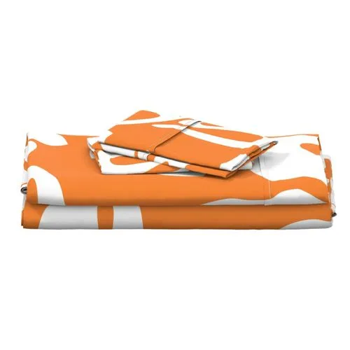 White Hawaiian Flowers on Juicy Orange Sheet Set from Surfer Bedding™️ Large Scale