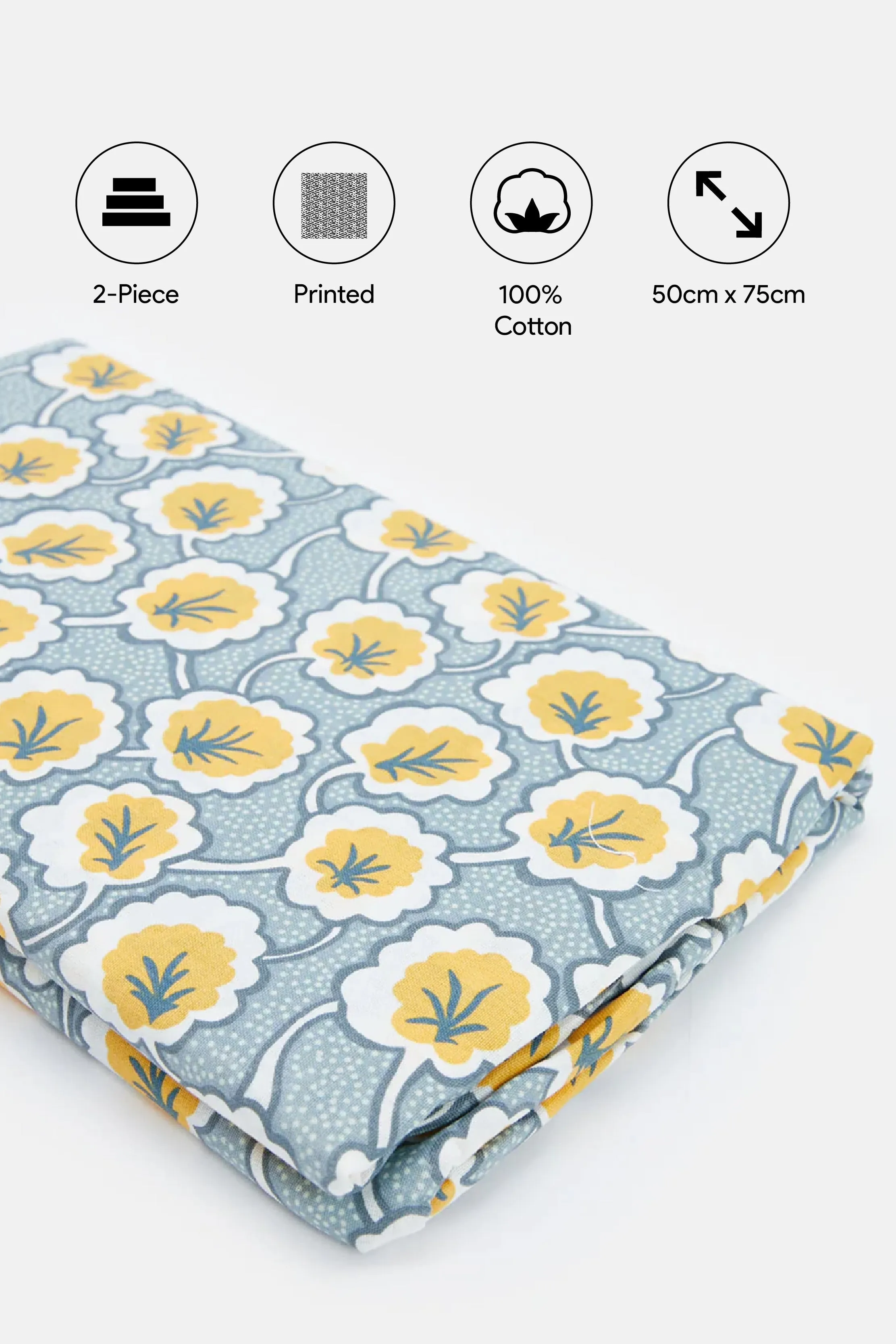 Yellow And Grey Floral Printed Pillowcase Set (2 Piec)