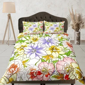 Yellow summer floral duvet cover colorful bedding, teen girl bedroom, baby girl crib bedding boho maximalist bedspread aesthetic bedding