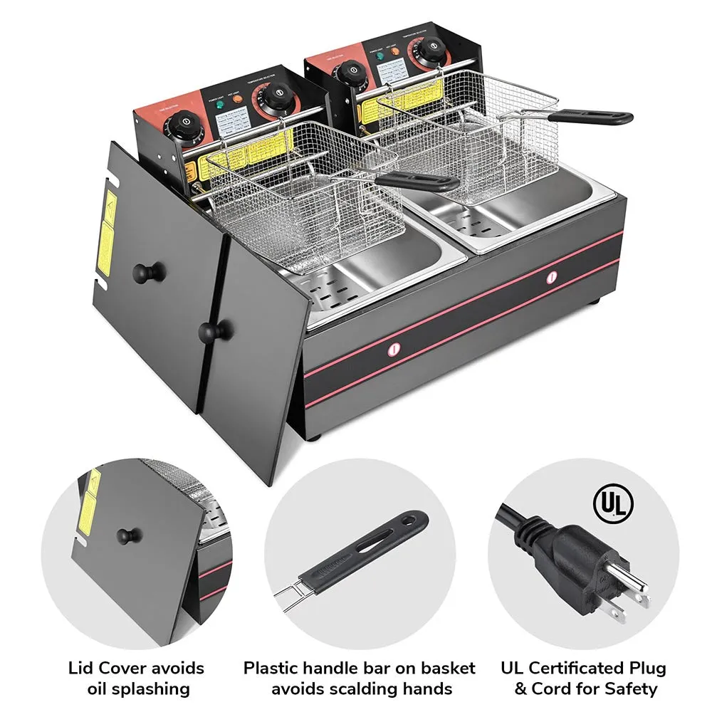 Yescom Electric Fryer Deep Fat Fryer (2x) 12L Frying Baskets 110V 5000W